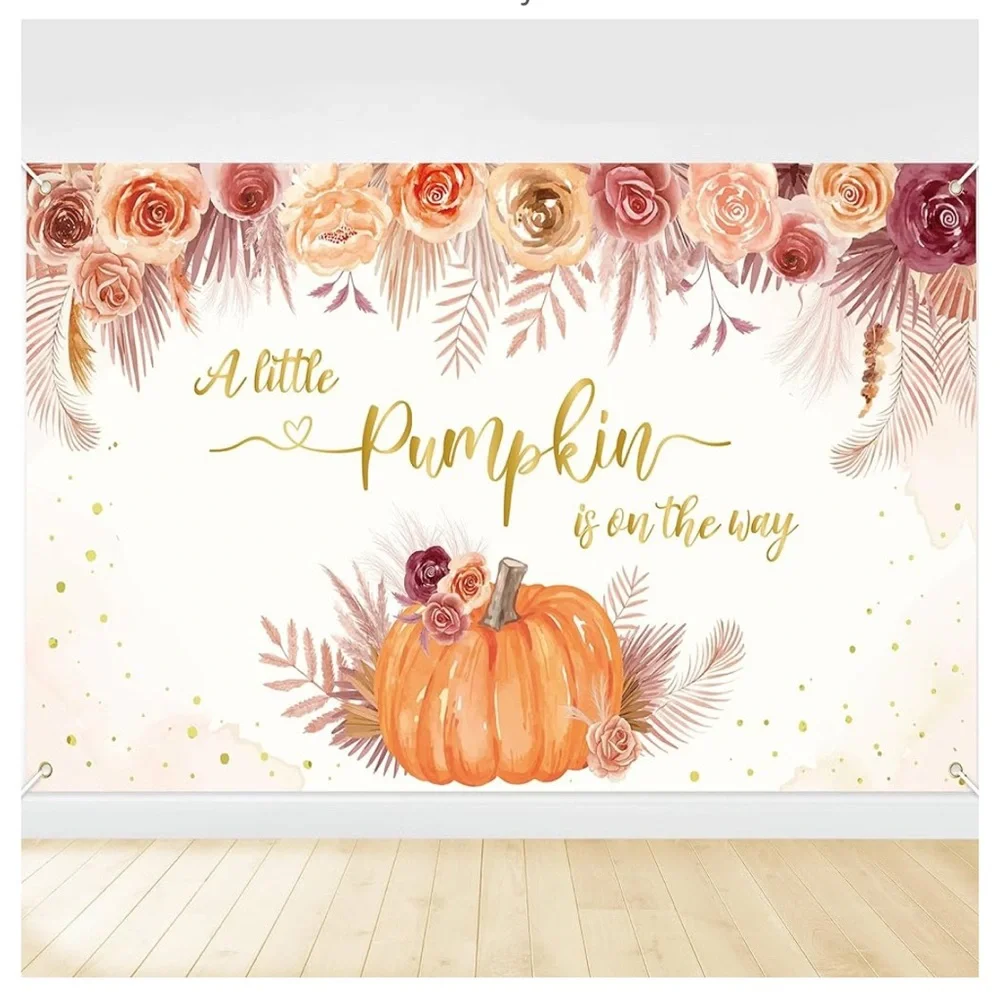 A little pumpkins on the way, 45 x 78,fall baby gender reveal,Off-white,orange